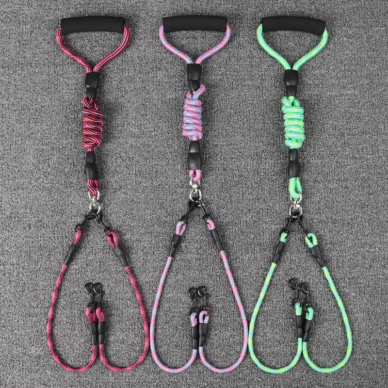 HKM-1872573 Wave Pattern Detachable Traction Rope for Pets - Anti-Winding Nylon Design in Pink, Green, and Rose Red
