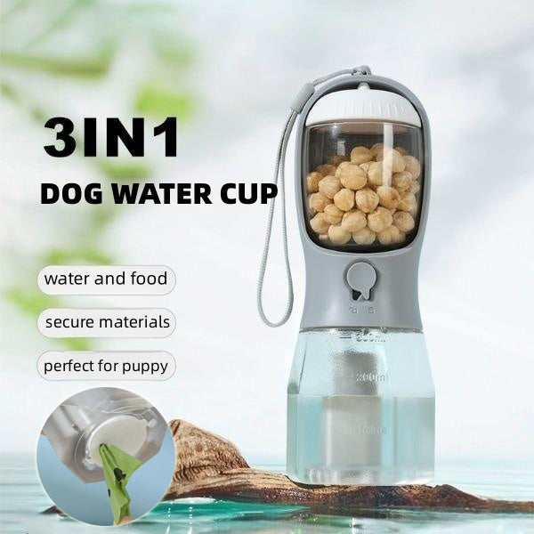 HKM-1874621 3-in-1 Portable Pet Water Cup with Food Storage and Waste Bag Compartment