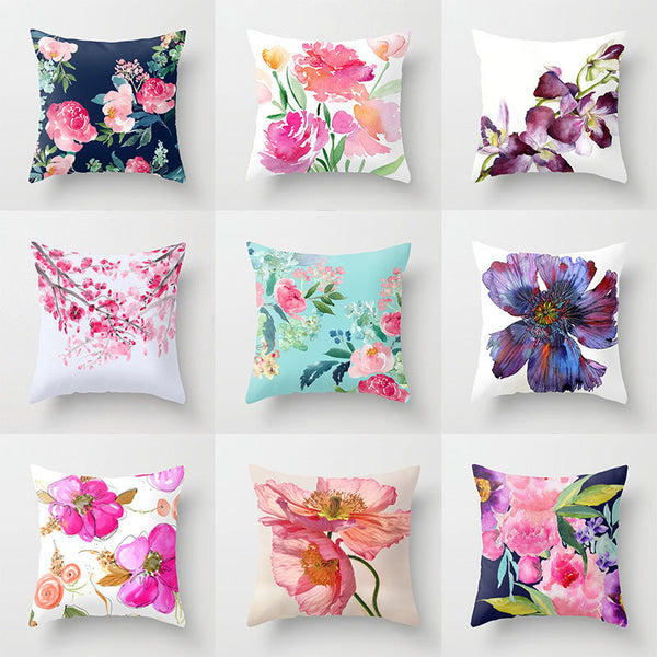 HKM-187475 Modern Simple Flower Design Pillow Cover - 45x45cm Polyester Cushion Case