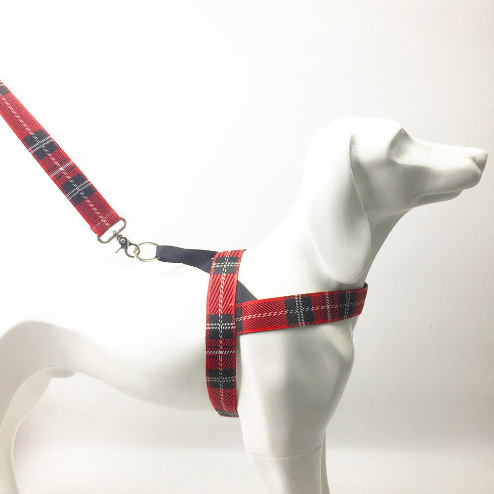 HKM-187539 Adjustable Lattice Pet Dog Harness with Chest and Back Leash - Nylon, Red/Yellow/Gray, Various Sizes