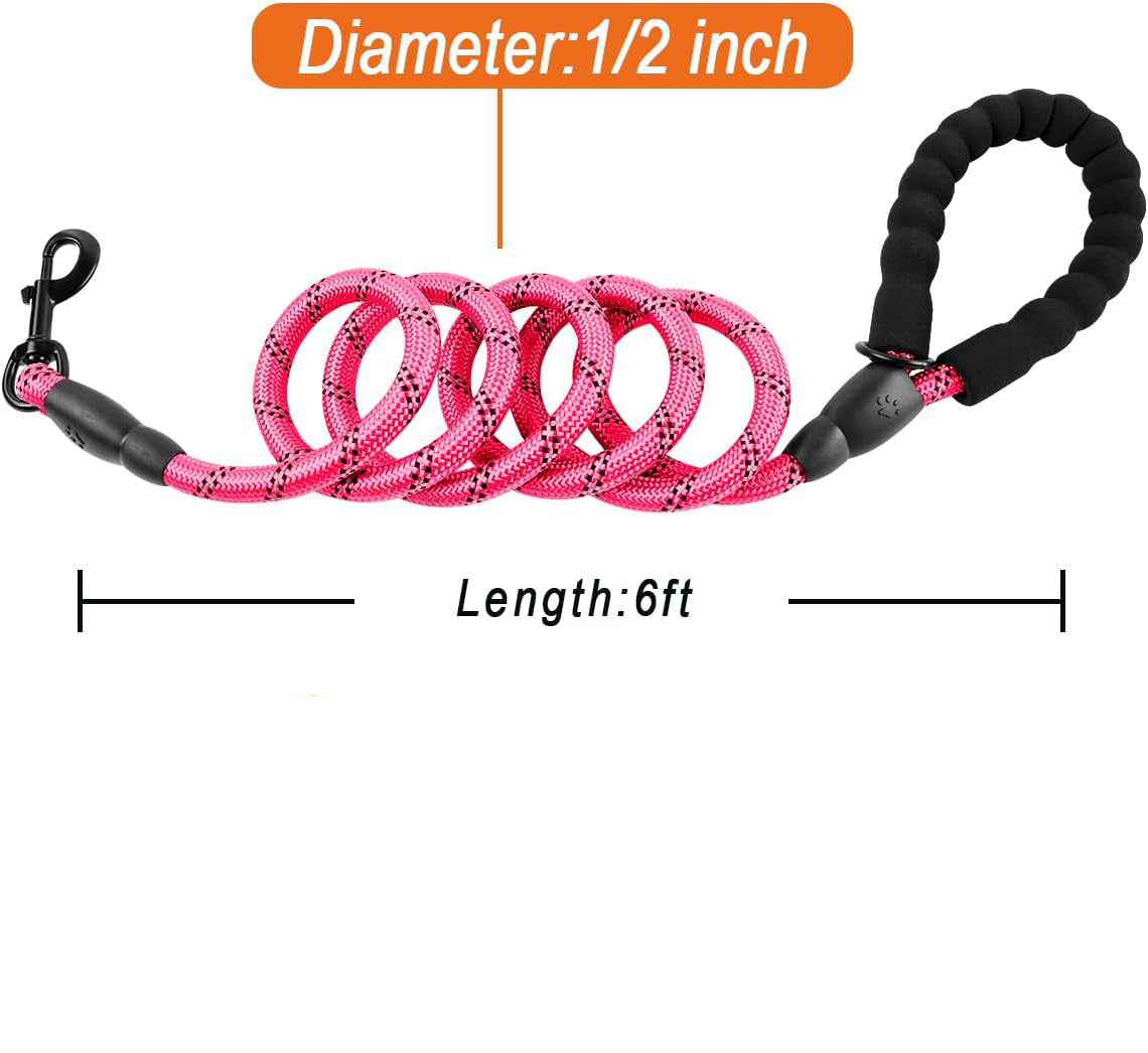 HKM-1876029 Heavy Duty 5 FT Dog Leash for Large Dogs with Padded Handle and Reflective Safety Features
