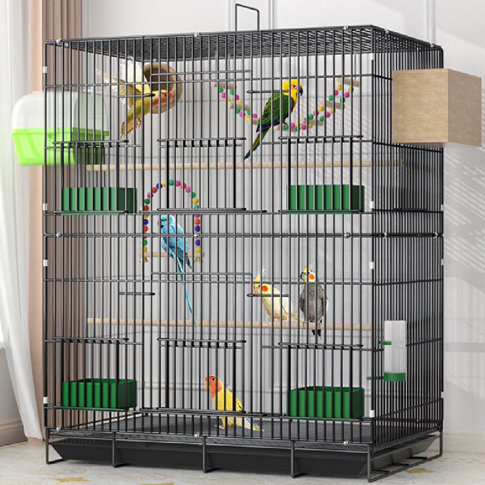 HKM-187603 Double-Layer Metal Bird Cage with Swing Ladder and Nest - Black 51 x 34 x 74 cm