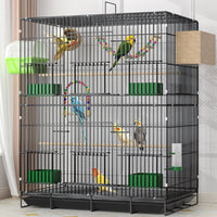 HKM-187603 Double-Layer Metal Bird Cage with Swing Ladder and Nest - Black 51 x 34 x 74 cm