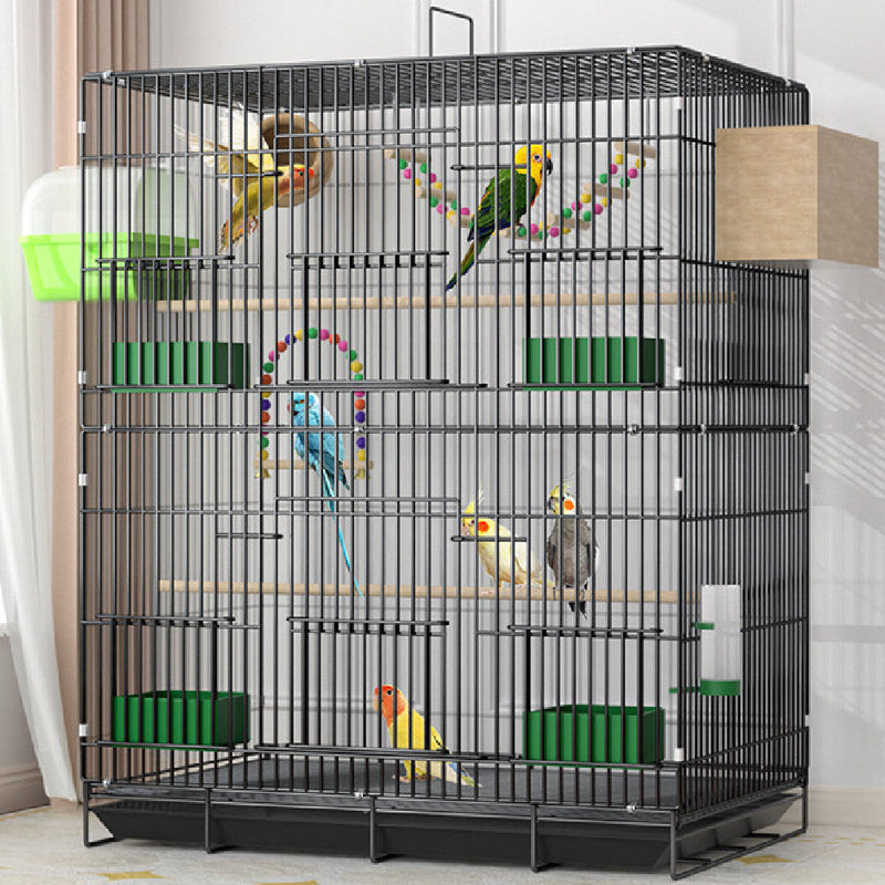 HKM-187603 Double-Layer Metal Bird Cage with Swing Ladder and Nest - Black 51 x 34 x 74 cm