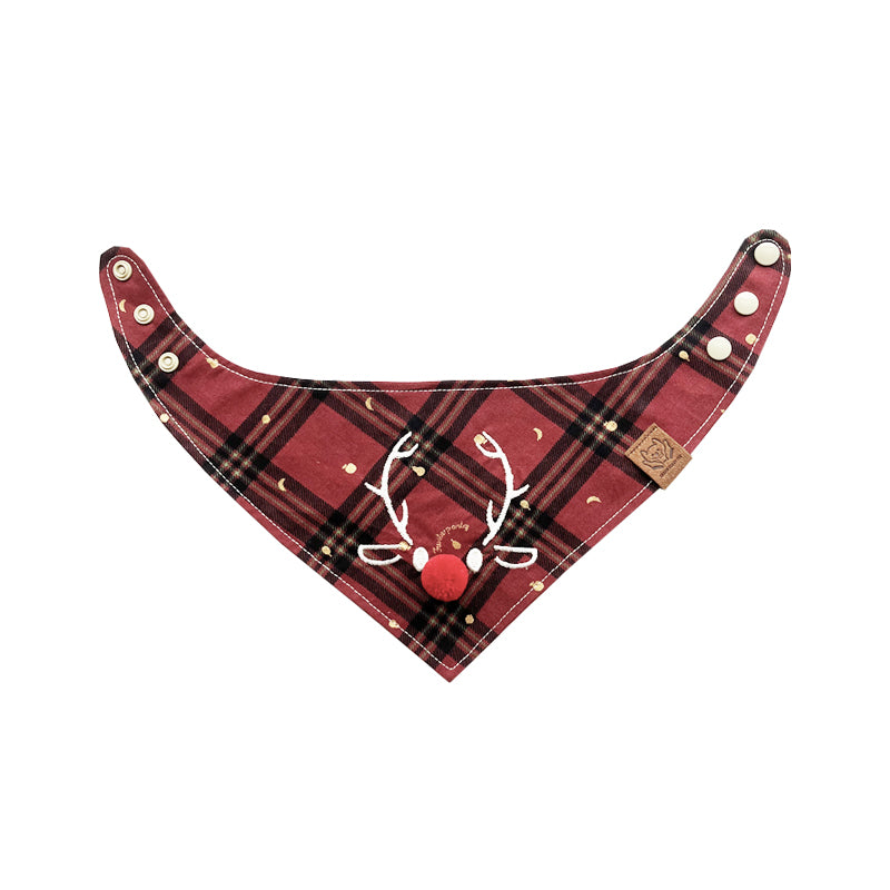 HKM-1876157 Christmas Deer Scarf for Pets - Triangular Towel in Red or Green Nose, Sizes XS to L for Cats and Dogs