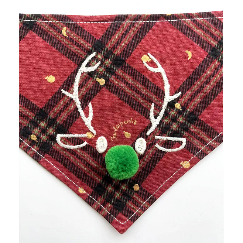 HKM-1876157 Christmas Deer Scarf for Pets - Triangular Towel in Red or Green Nose, Sizes XS to L for Cats and Dogs