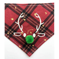 HKM-1876157 Christmas Deer Scarf for Pets - Triangular Towel in Red or Green Nose, Sizes XS to L for Cats and Dogs