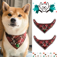 HKM-1876157 Christmas Deer Scarf for Pets - Triangular Towel in Red or Green Nose, Sizes XS to L for Cats and Dogs