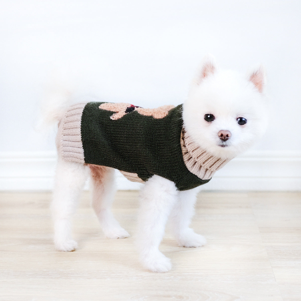 HKM-1876541 Autumn and Winter Army Green Cartoon Dog Sweater for All Sizes