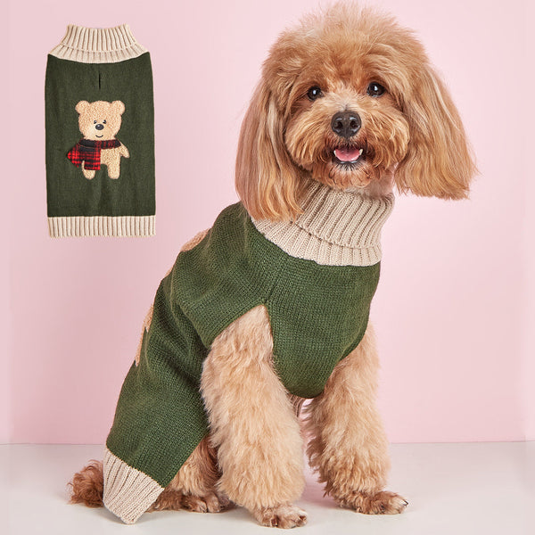 HKM-1876541 Autumn and Winter Army Green Cartoon Dog Sweater for All Sizes