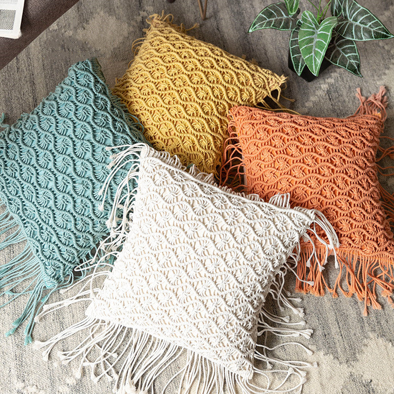 HKM-187731 Hand-Woven Cotton Thread Cushion Cover - 45x45 cm & 40x40 cm Options with Invisible Zipper