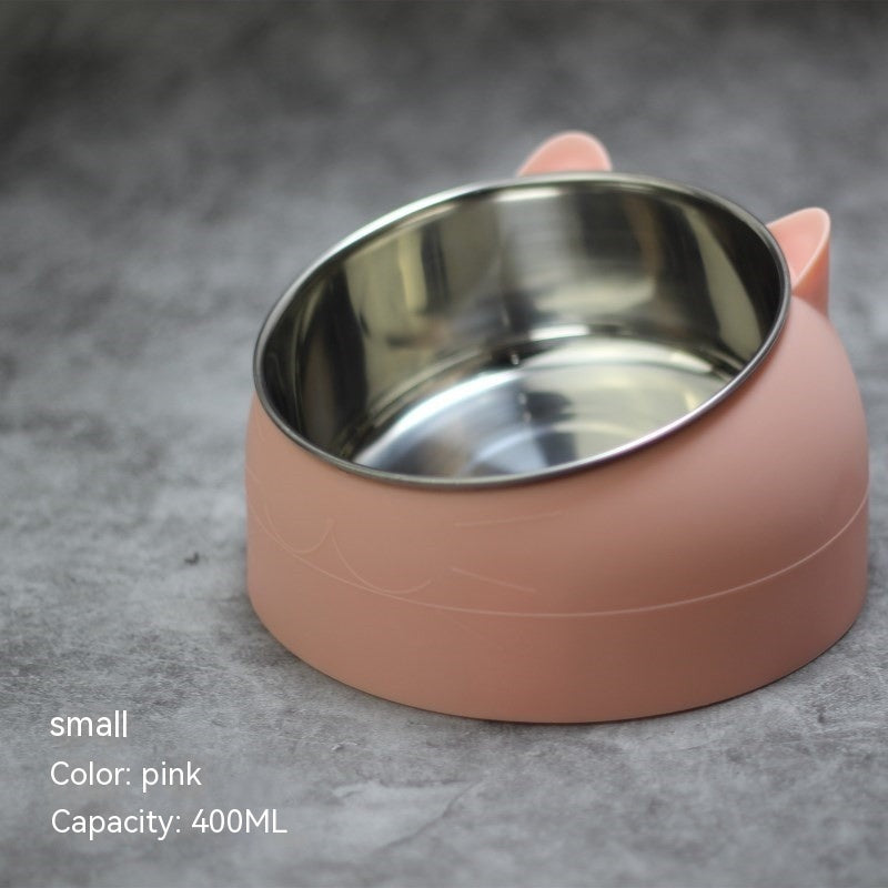 HKM-1878717 Stainless Steel Double Dog Bowl with Oblique Mouth for Enhanced Feeding Comfort