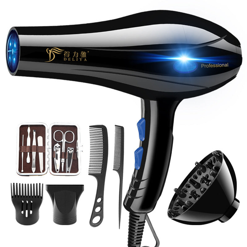 HKM-187923 High-Power Negative Ion Hair Dryer with 5 Speed Settings, Hot & Cold Air Function, and Accessories Included
