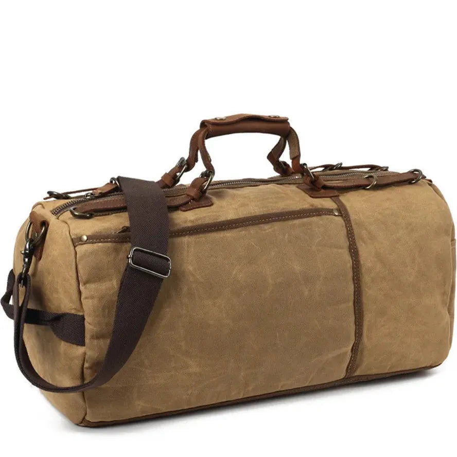 HKM-187923 Waxed Canvas Travel Duffle Bag with Leather Trim