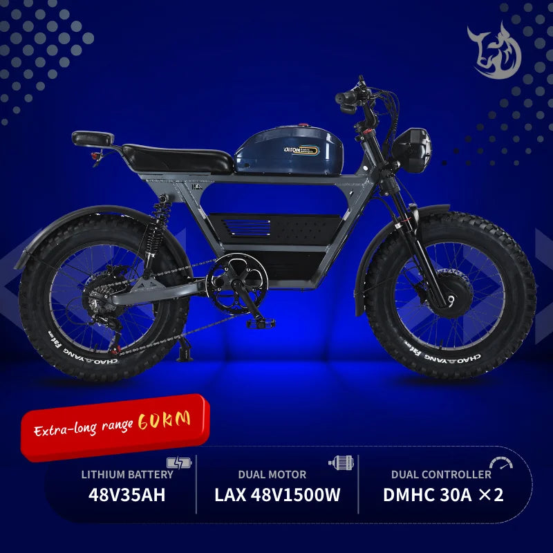 HKM-188051 Dual Motor 48V 1500W Off-Road Electric Bike with 35Ah Battery and 7-Speed Gears in Yellow