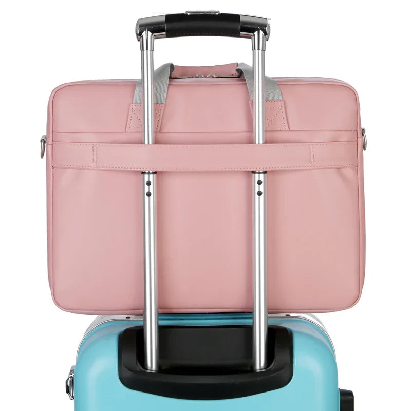 HKM-188051 Stylish PU Leather Laptop Bag with USB Port in Brown and Pink - Versatile Messenger Satchel