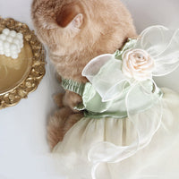 HKM-188115 Elegant Green Dog and Cat Outfit with Traction Skirt, Collar, and Rope - Multiple Sizes Available