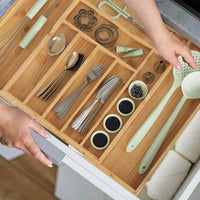 HKM-188243 Bamboo Utensil Drawer Organizer for Kitchen Silverware and Knives Storage