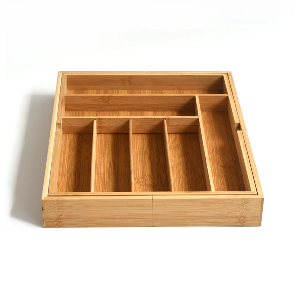 HKM-188243 Bamboo Utensil Drawer Organizer for Kitchen Silverware and Knives Storage