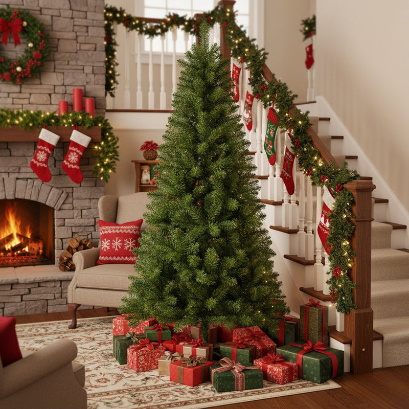 HKM-188307 6FT Natural Look Artificial Christmas Tree with 490 Tips and 4-Leg Stand for Indoor Holiday Decor