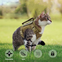 HKM-1884093 Tactical Cat Harness Vest with Leash - Adjustable, Durable Polyester in Multiple Colors