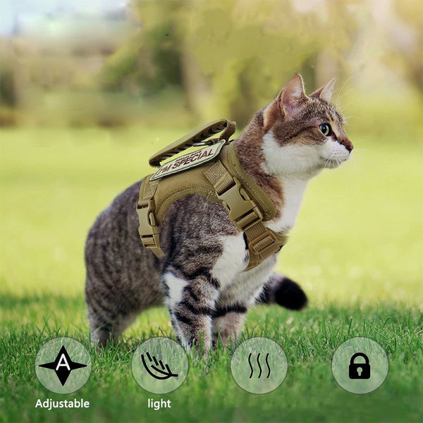 HKM-1884093 Tactical Cat Harness Vest with Leash - Adjustable, Durable Polyester in Multiple Colors