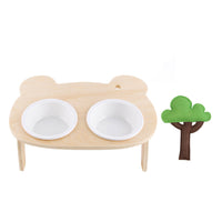 HKM-1884477 Oblique Mouth Wooden Cat Food Bowl Holder with Elevated Design