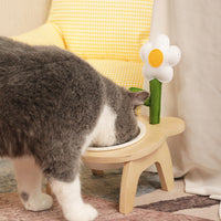 HKM-1884477 Oblique Mouth Wooden Cat Food Bowl Holder with Elevated Design