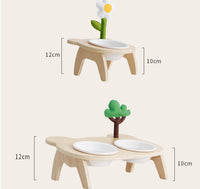 HKM-1884477 Oblique Mouth Wooden Cat Food Bowl Holder with Elevated Design