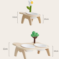 HKM-1884477 Oblique Mouth Wooden Cat Food Bowl Holder with Elevated Design