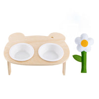 HKM-1884477 Oblique Mouth Wooden Cat Food Bowl Holder with Elevated Design