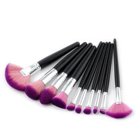 HKM-188563 10-Piece Nylon Makeup Brush Set with Long Wooden Handles