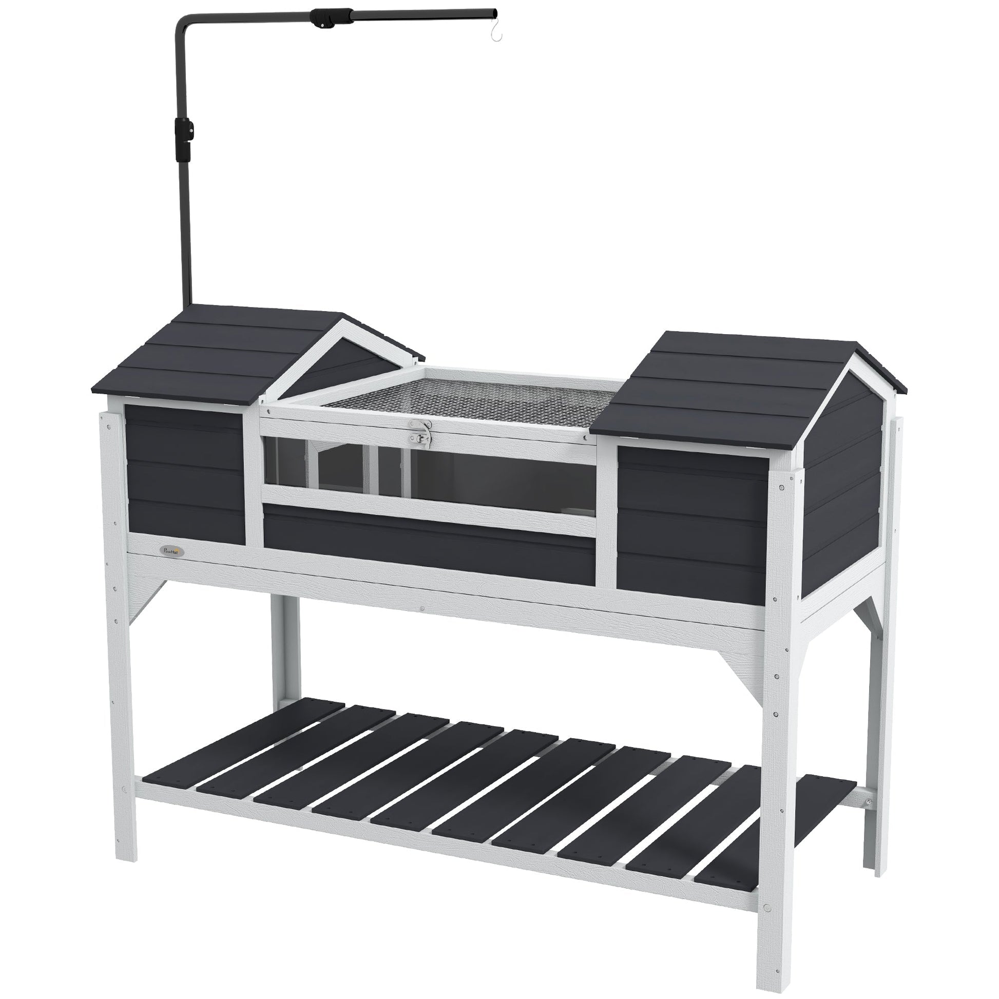 HKM-1887933 Gray Wooden Tortoise Enclosure with Adjustable Lamp Holder, Dual Hide Boxes, and Storage Shelf