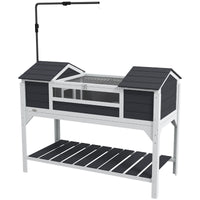 HKM-1887933 Gray Wooden Tortoise Enclosure with Adjustable Lamp Holder, Dual Hide Boxes, and Storage Shelf