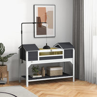 HKM-1887933 Gray Wooden Tortoise Enclosure with Adjustable Lamp Holder, Dual Hide Boxes, and Storage Shelf