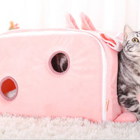 HKM-1888317 Winter Cat Litter Nest - Soft Cloth Design, Available in Pink Ice Cream, Rabbit, and Money Bag Styles