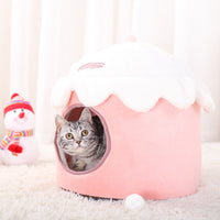 HKM-1888317 Winter Cat Litter Nest - Soft Cloth Design, Available in Pink Ice Cream, Rabbit, and Money Bag Styles