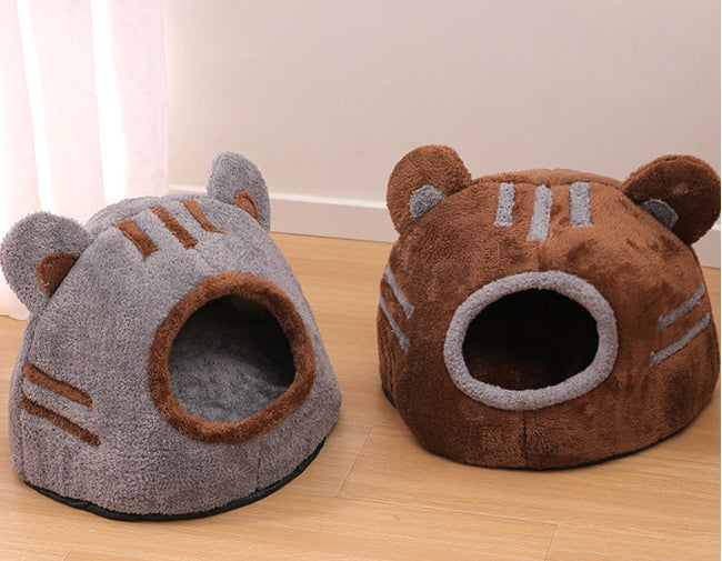 HKM-1890109 Cozy Semi-Closed Bear Head Cat Nest with Detachable Design for Autumn and Winter