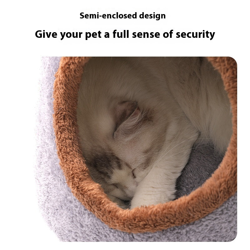 HKM-1890109 Cozy Semi-Closed Bear Head Cat Nest with Detachable Design for Autumn and Winter