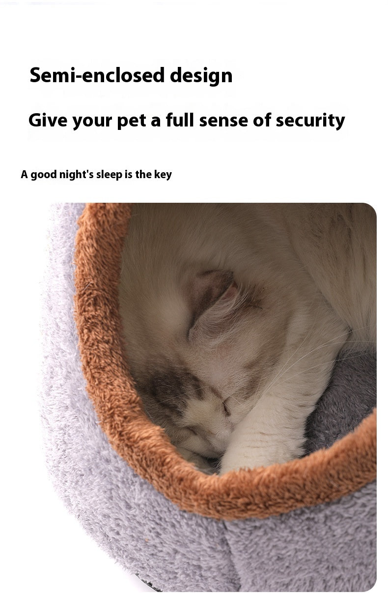 HKM-1890109 Cozy Semi-Closed Bear Head Cat Nest with Detachable Design for Autumn and Winter