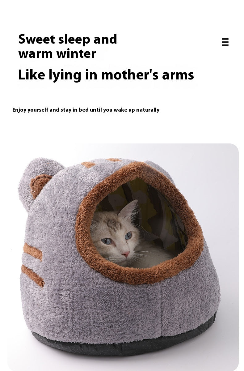 HKM-1890109 Cozy Semi-Closed Bear Head Cat Nest with Detachable Design for Autumn and Winter