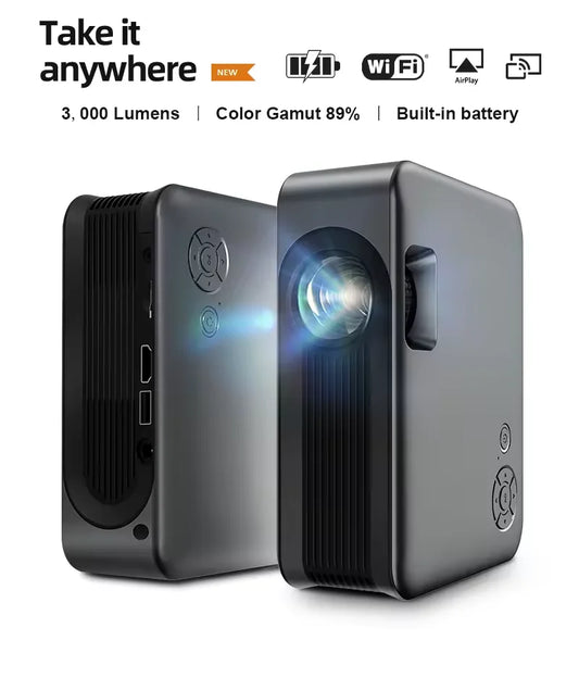 HKM-189011 Portable 1080p Smart WiFi LED Projector with Built-in Battery for 3D and 4K Cinema Experience