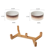 HKM-1890237 Ceramic Anti-Overturning Pet Bowl in Gradient Stone Colors with Optional Wood Rack