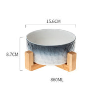 HKM-1890237 Ceramic Anti-Overturning Pet Bowl in Gradient Stone Colors with Optional Wood Rack