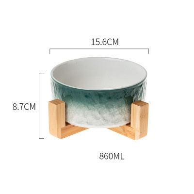 HKM-1890237 Ceramic Anti-Overturning Pet Bowl in Gradient Stone Colors with Optional Wood Rack