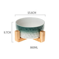 HKM-1890237 Ceramic Anti-Overturning Pet Bowl in Gradient Stone Colors with Optional Wood Rack
