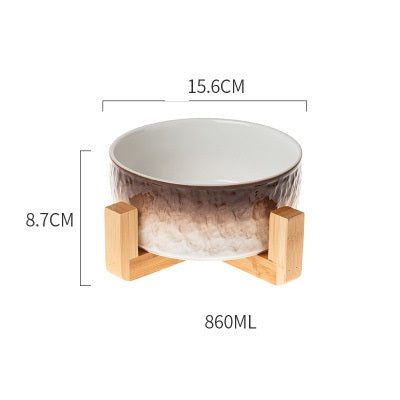 HKM-1890237 Ceramic Anti-Overturning Pet Bowl in Gradient Stone Colors with Optional Wood Rack