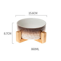 HKM-1890237 Ceramic Anti-Overturning Pet Bowl in Gradient Stone Colors with Optional Wood Rack