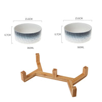 HKM-1890237 Ceramic Anti-Overturning Pet Bowl in Gradient Stone Colors with Optional Wood Rack
