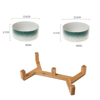 HKM-1890237 Ceramic Anti-Overturning Pet Bowl in Gradient Stone Colors with Optional Wood Rack